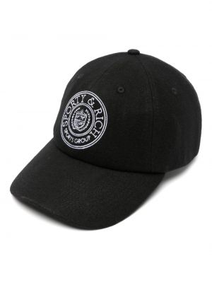 Vilnonis siuvinėtas kepurė su snapeliu Sporty & Rich juoda