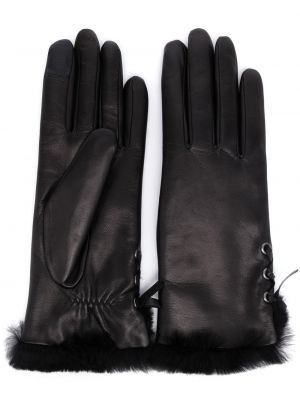 Кожа ръкавици с връзки с дантела Agnelle черно