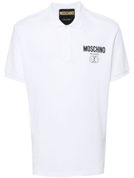 Памучна поло тениска с принт Moschino бяло