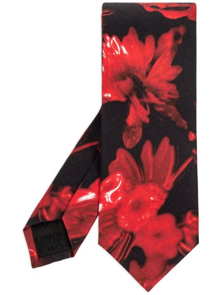 Svilena kravata s cvjetnim printom s printom Alexander Mcqueen