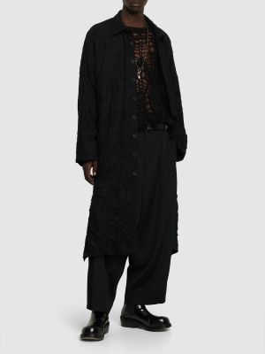 Abrigo de lana de franela Yohji Yamamoto negro