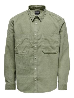 Дълга риза от рипсено кадифе Only & Sons зелено