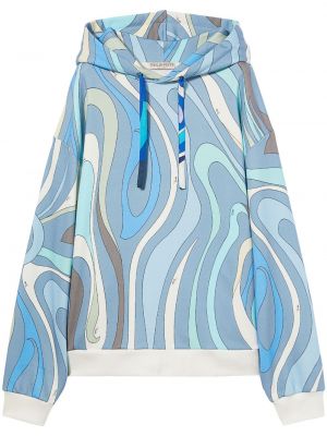 Bluza z kapturem bawełniana z nadrukiem w abstrakcyjne wzory Pucci niebieska