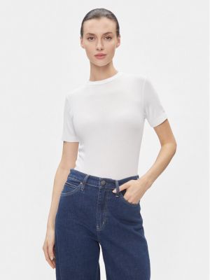 Slim fit priliehavé tričko modalové Calvin Klein biela