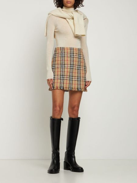 Kostkované bavlněné mini sukně Burberry béžové