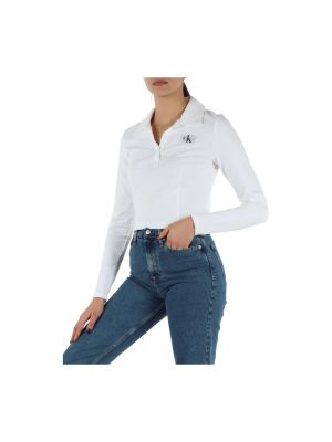 Polo de viscosa con escote v Calvin Klein Jeans blanco