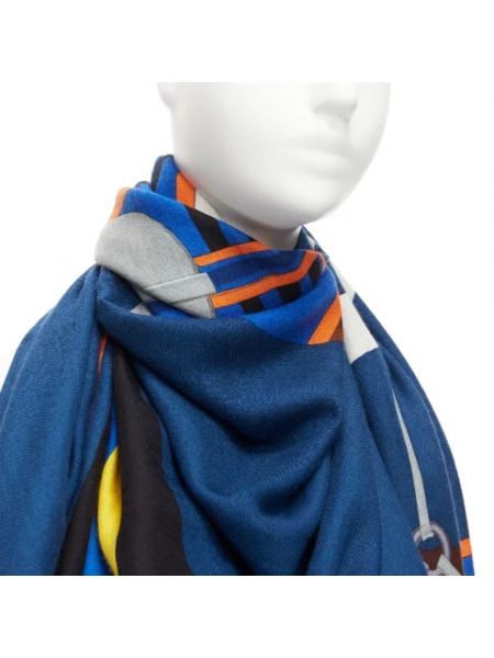 Bufanda de cachemir con estampado de cachemira retro Hermès Vintage azul