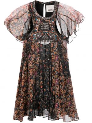 Květinové šifonové koktejlové šaty s potiskem Isabel Marant černé