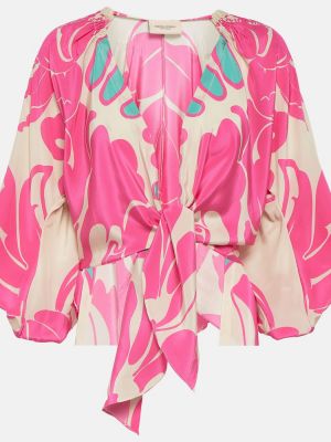 Μεταξωτή μπλούζα με σχέδιο Adriana Degreas ροζ