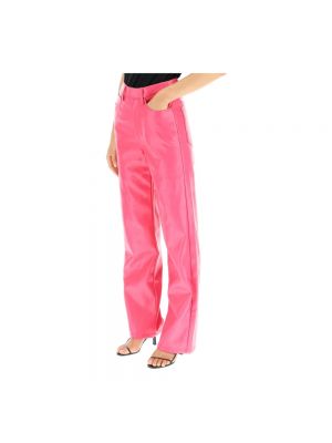 Pantalones rectos de cuero de cuero sintético Rotate Birger Christensen rosa