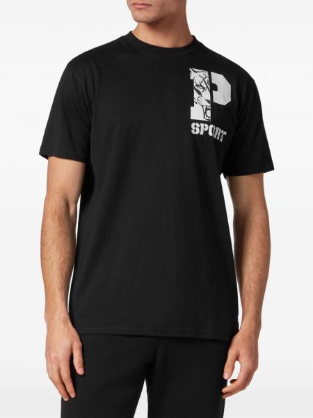 Kokvilnas sporta t-krekls ar apdruku Plein Sport melns