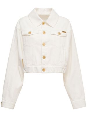 Bavlněná džínová bunda s knoflíky Balmain bílá