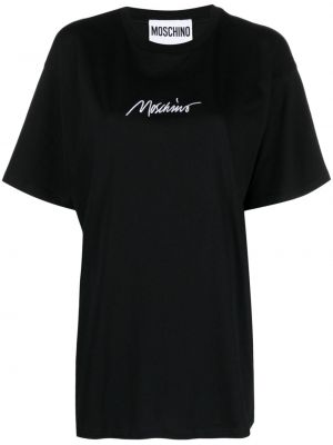 Bombažna majica z vezenjem Moschino črna