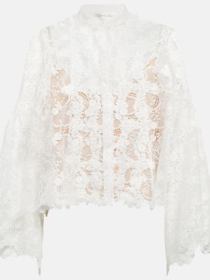 Блуза на цветя с дантела Oscar De La Renta бяло