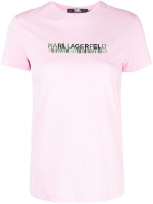 Βαμβακερή μπλούζα με σχέδιο Karl Lagerfeld ροζ