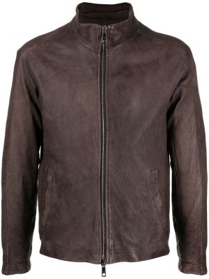 Kožená bunda na zips Giorgio Brato hnedá