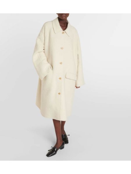 Oversize кашмирено копринено палто The Row бяло