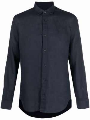 Lněná košile Armani Exchange modrá