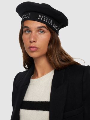 Křišťálový plstěný vlněný baret Nina Ricci černý