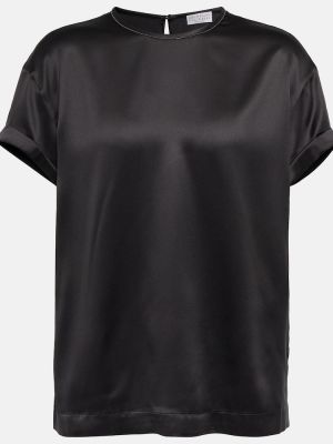 Hodvábne saténové tričko Brunello Cucinelli čierna