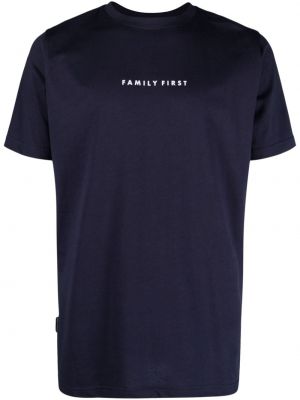 Raštuotas medvilninis marškinėliai Family First mėlyna