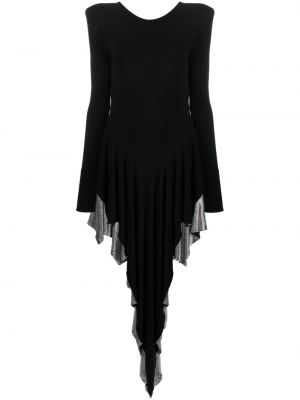 Křišťálové asymetrické koktejlové šaty Alexandre Vauthier černé