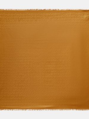 Жаккардовый шелковый шерстяной шарф Saint Laurent коричневый