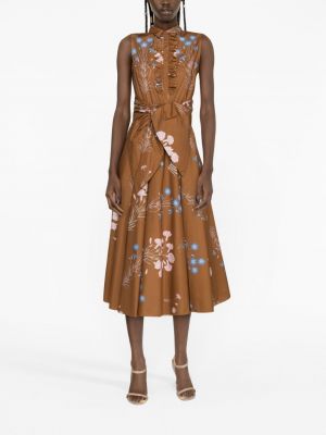 Raštuotas gėlėtas medvilninis midi suknele Giambattista Valli ruda