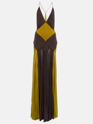 Sukienka długa z dżerseju Saint Laurent brązowa
