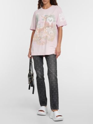 Kokvilnas t-krekls ar apdruku džersija Givenchy rozā