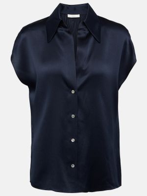 Копринена сатенена блуза Vince синьо