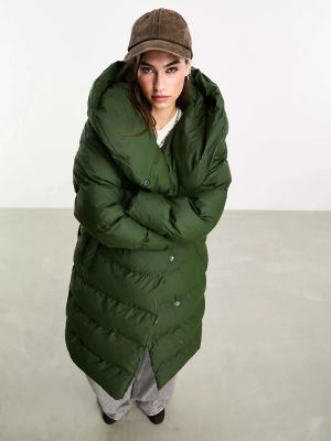 Пуховое длинное пальто с капюшоном Noisy May зеленое