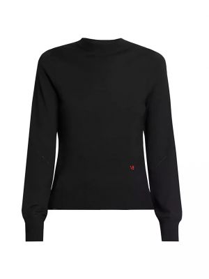 Шерстяной свитер из шерсти мериноса с круглым вырезом Victoria Beckham черный