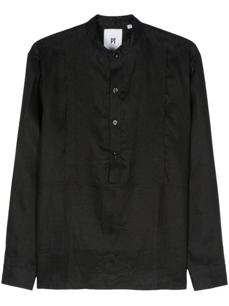 Λινό πουκάμισο Pt Torino μαύρο