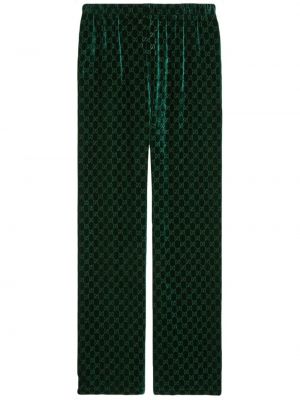 Sametové kalhoty relaxed fit Gucci zelené