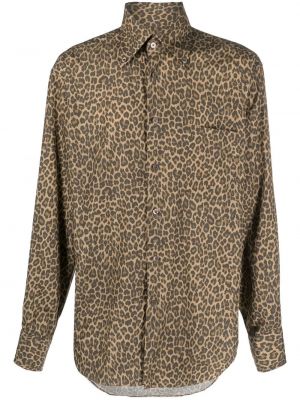 Риза с принт с леопардов принт Tom Ford кафяво