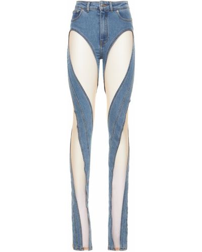 Jeansy dopasowane tiulowe Mugler niebieskie