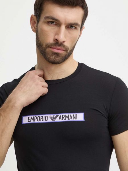 Tricou slim fit din bumbac Emporio Armani negru