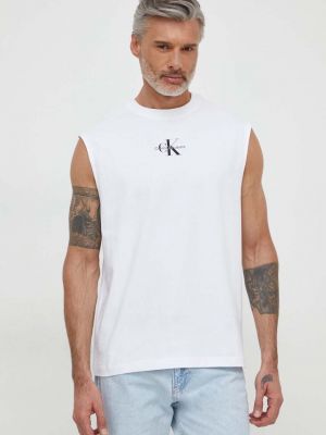 Памучна тениска с дълъг ръкав Calvin Klein Jeans бяло