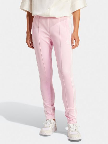 Slim fit sportovní kalhoty Adidas růžové