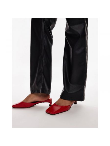 Кожаные мюли на каблуке с квадратным носком Topshop красные