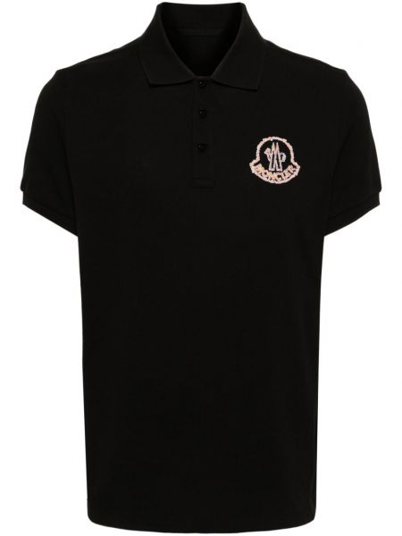 Памучна поло тениска бродирана Moncler черно