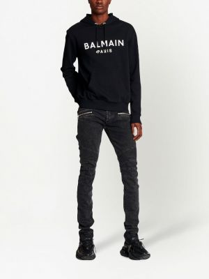 Bluza z kapturem z nadrukiem Balmain czarna