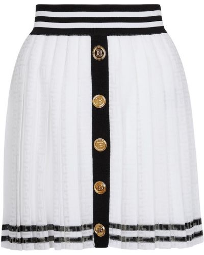 Mini falda de punto plisada Balmain blanco