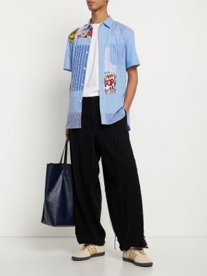 Bavlnená košeľa s potlačou Junya Watanabe modrá