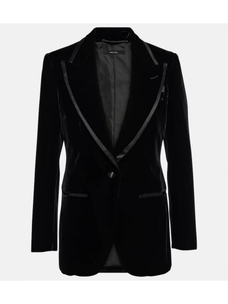Žametna ukrojena obleka iz rebrastega žameta Tom Ford črna