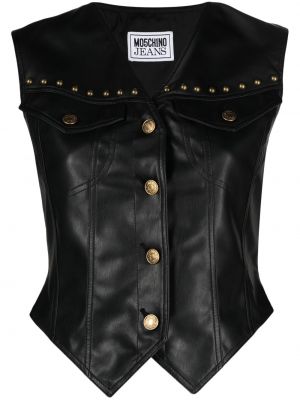 Kožená rifľová vesta Moschino Jeans čierna