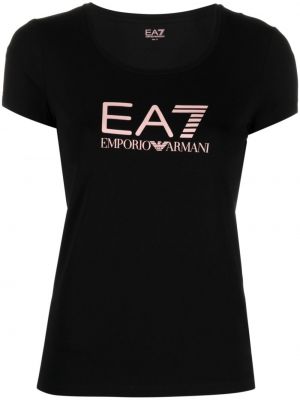 T-shirt di cotone con stampa Ea7 Emporio Armani nero