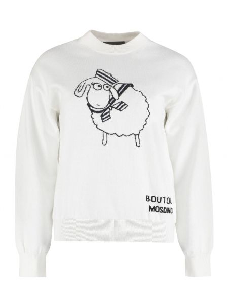 Хлопковый кашемировый свитер с круглым вырезом Boutique Moschino белый