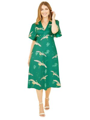 Платье миди с принтом Yumi зеленое